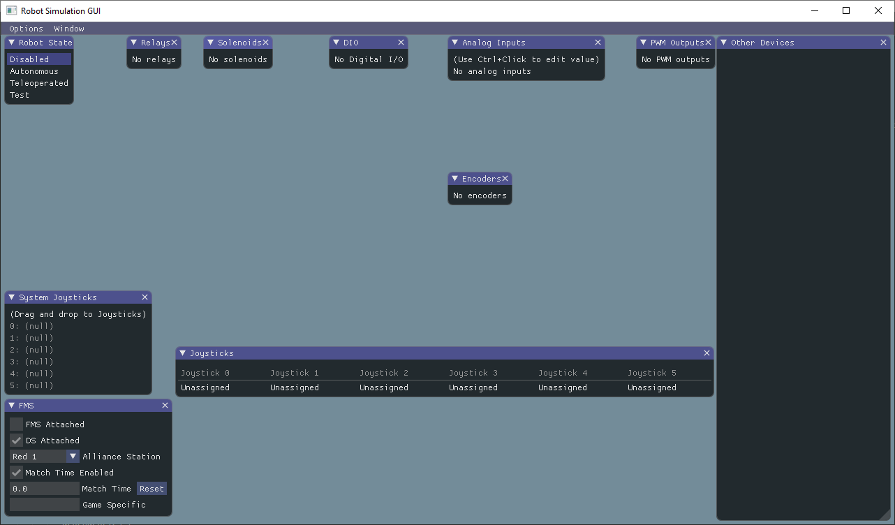 The simulation graphical user interface