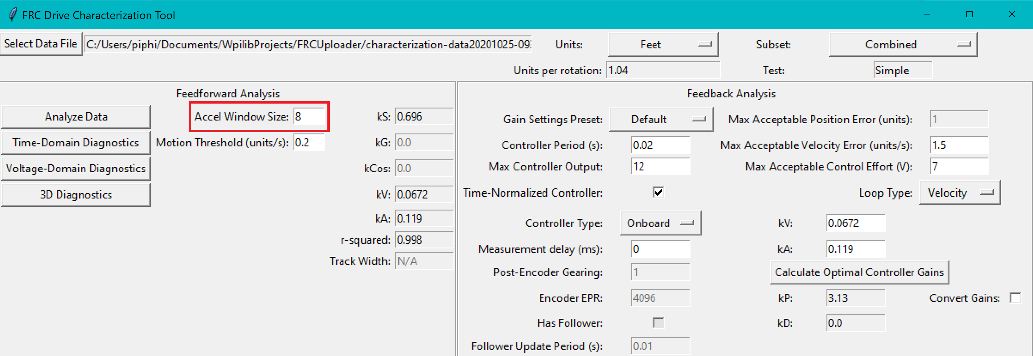 Picture of the accel window size selector