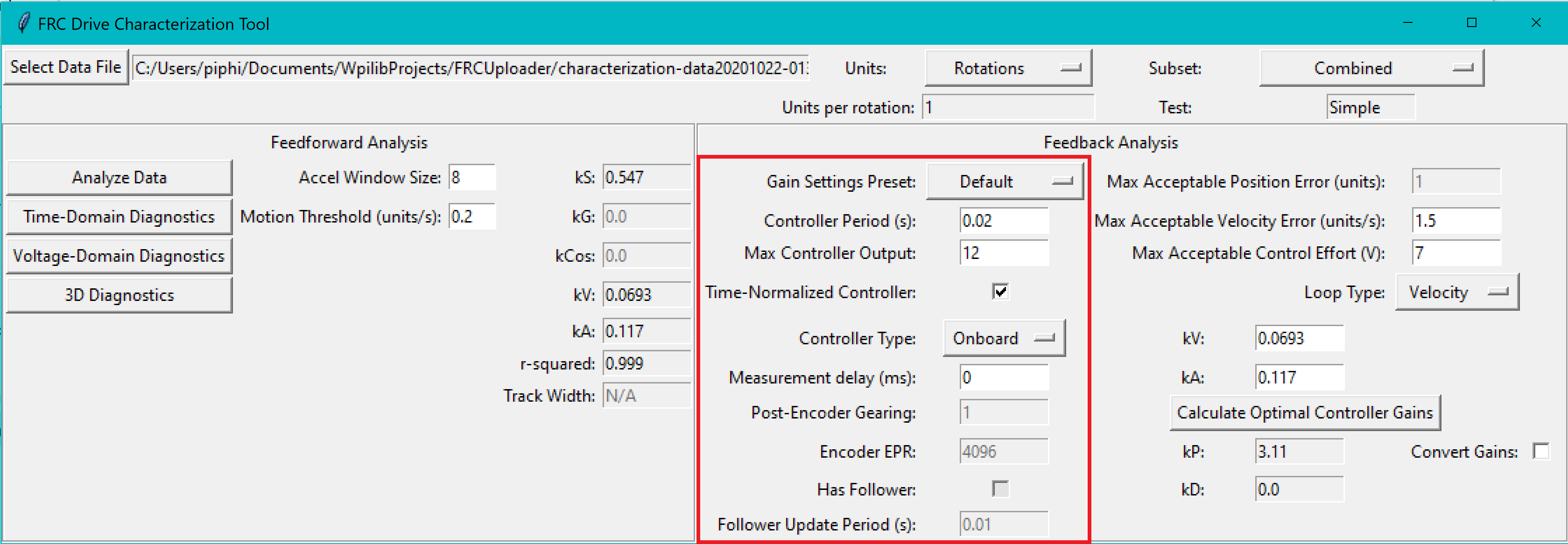 Picture of the controller settings