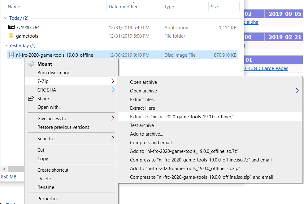 After right clicking on the .iso file go to "7-Zip" then "Extract to....".