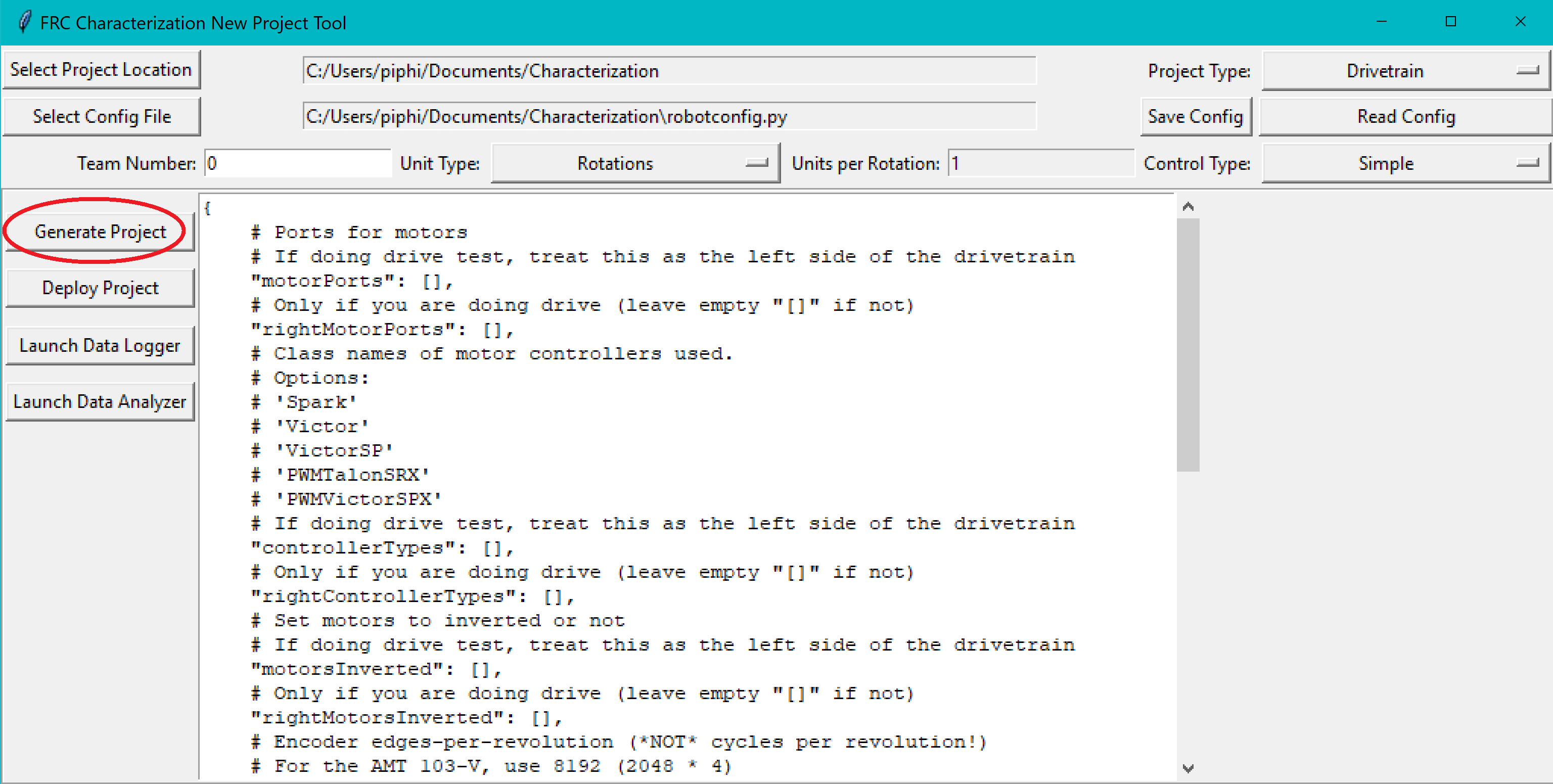 Generating the robot project button