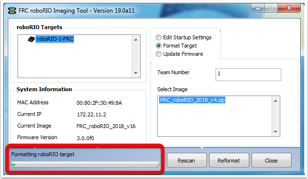 Progress Bar along the bottom shows how long till completion.