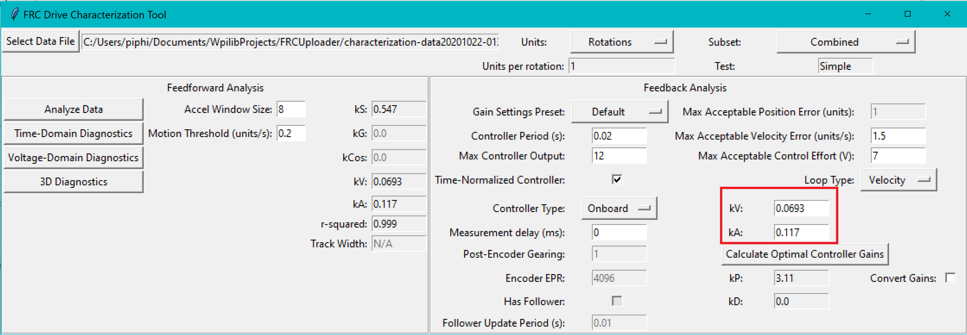 Entering known acceleration and velocities