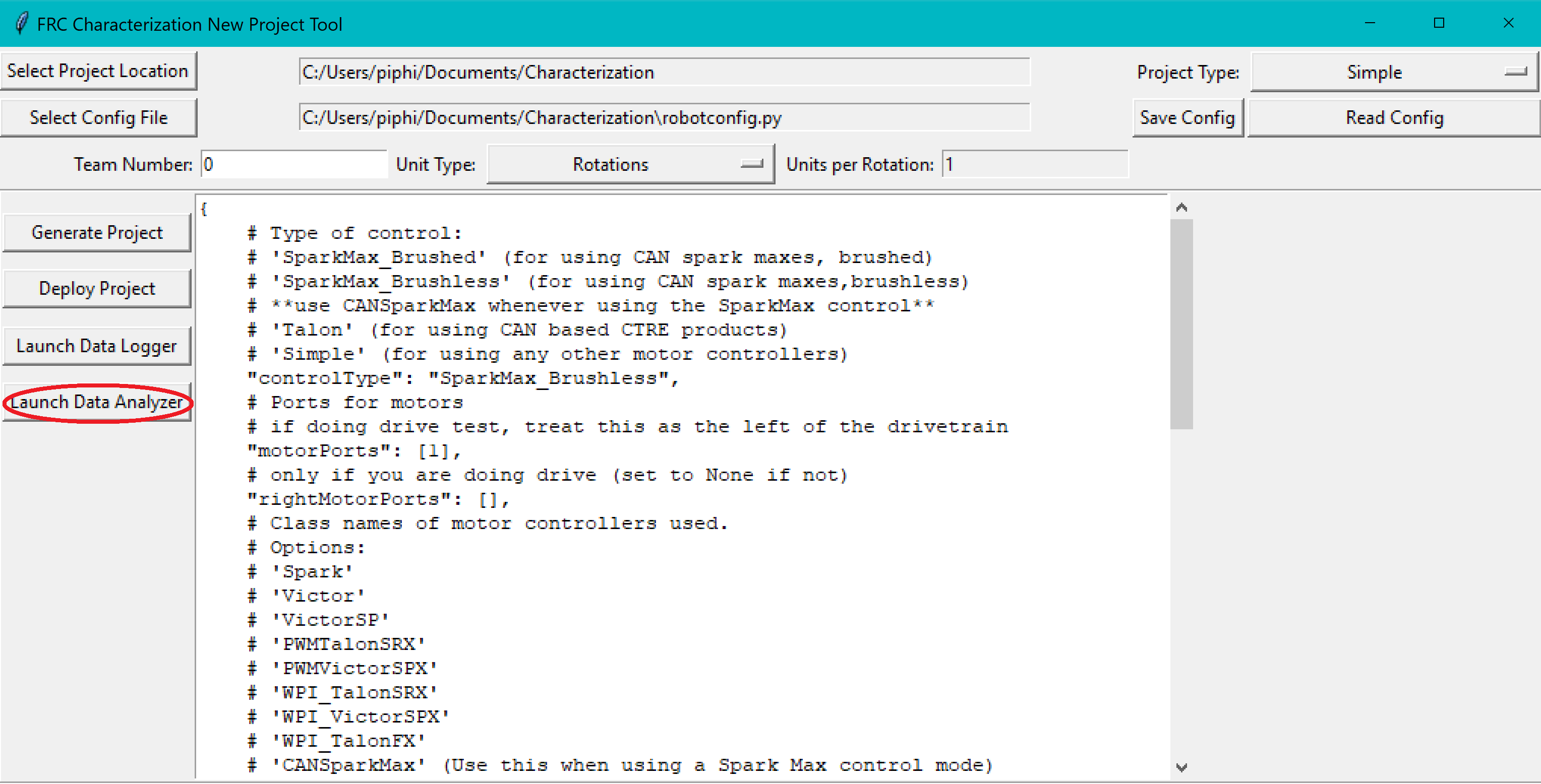 Launching the data analyzer