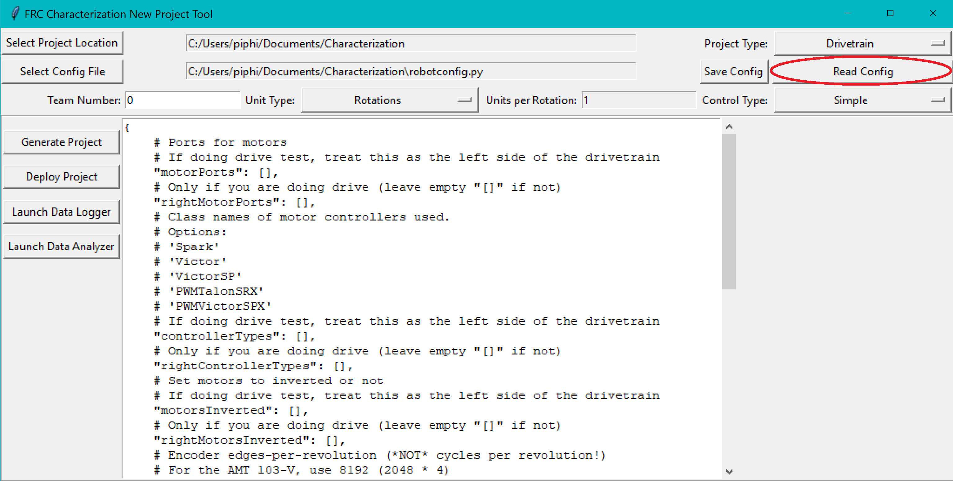 Loading a saved configuration file