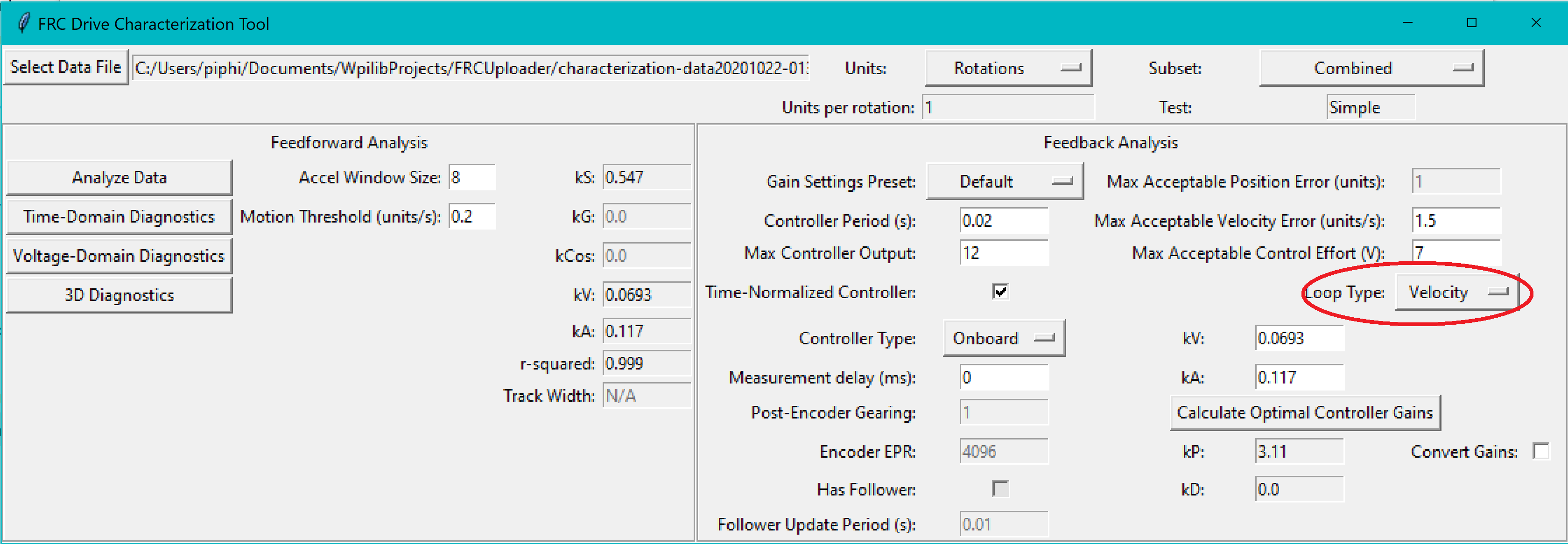 Specifying characterization loop type