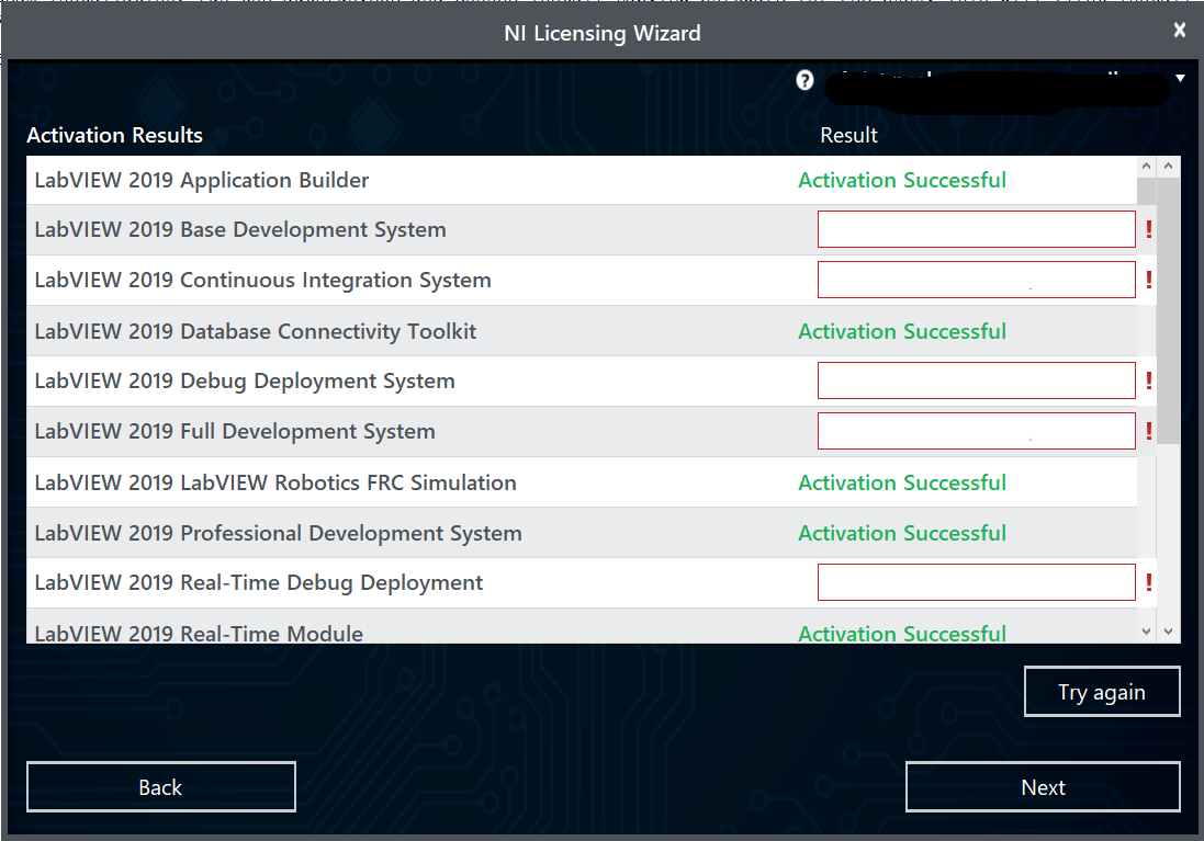 Screen details the activation success of each package.