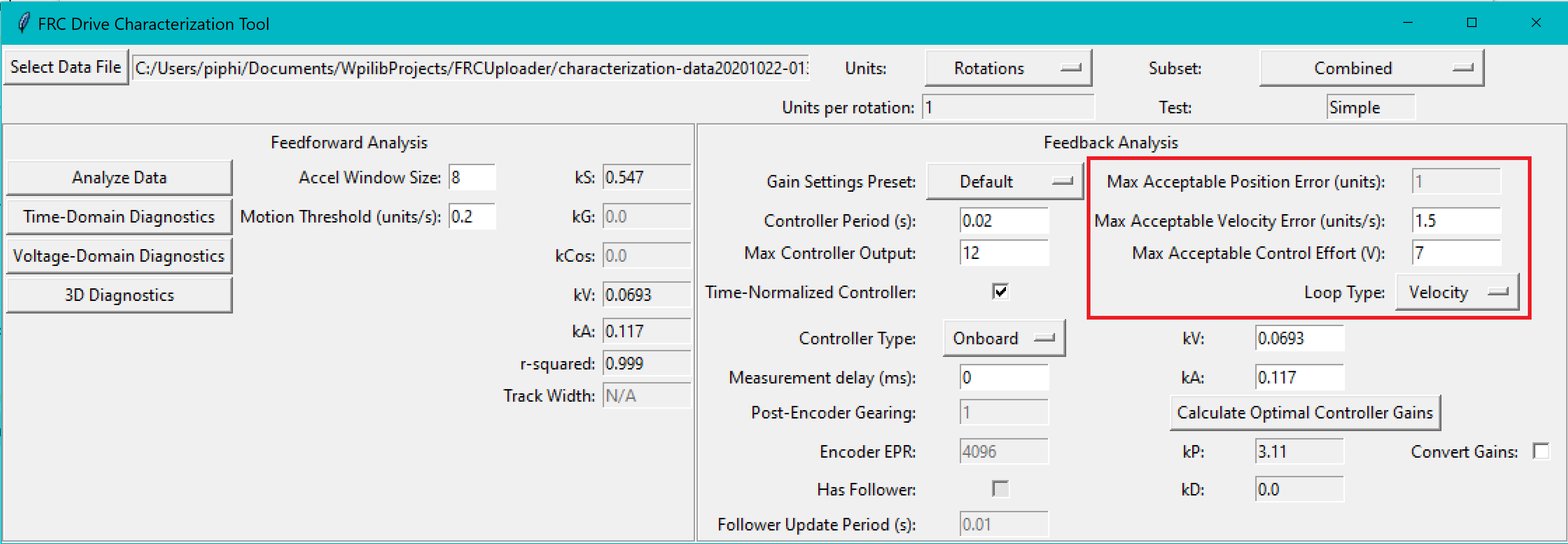 Entering optimality criteria for the feedback controller