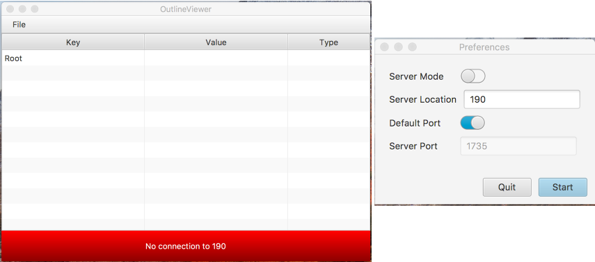 OutlineViewer with the preferences dialog box.