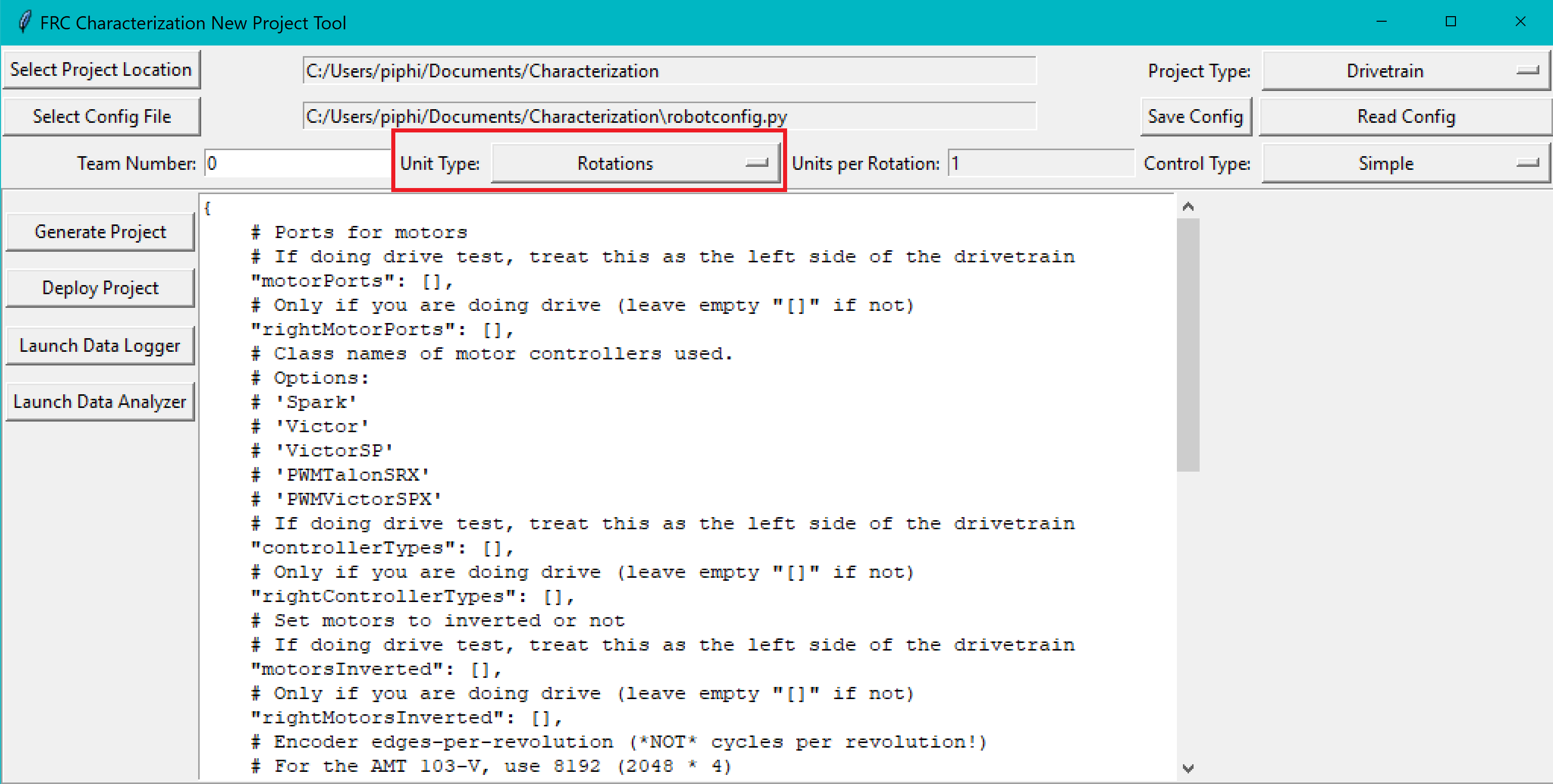 Setting the units of the data collection