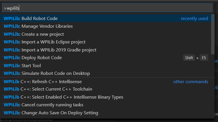 All of the WPILib Commands.